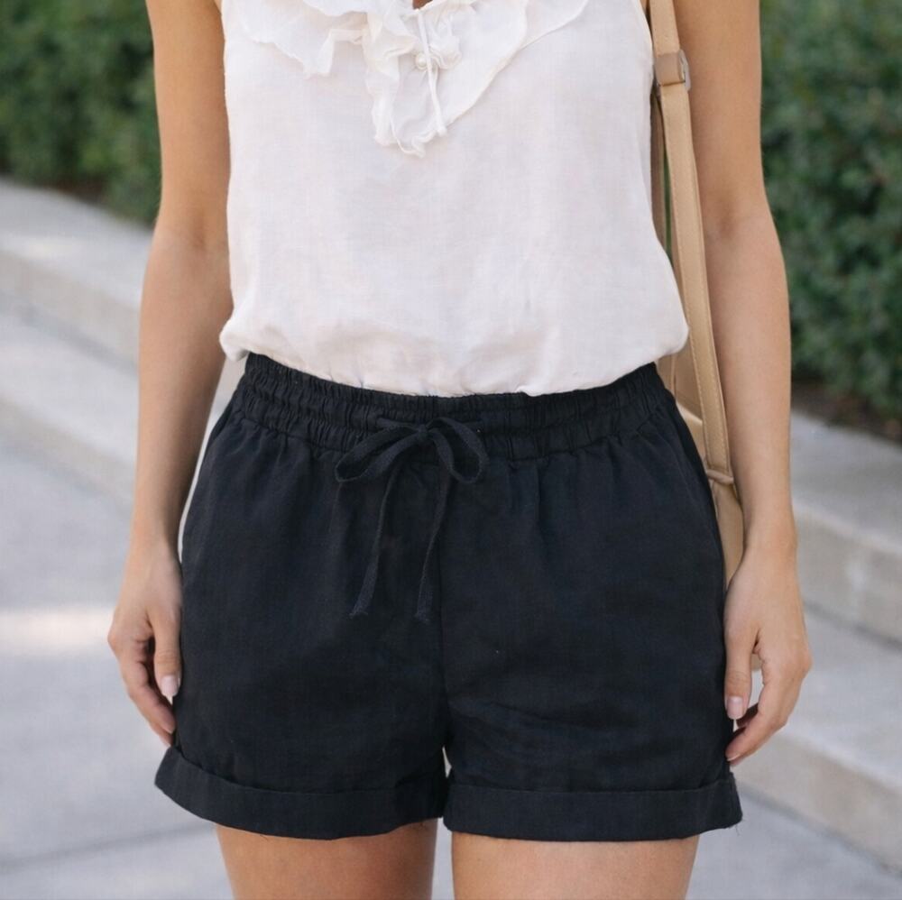 Joe Fresh Women's Drawstring Linen Blend Shorts Size 2 Black Casual Pull-OnJoe F